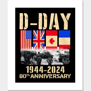 D-Day 2024, Normandy Landings 80th Anniversary 1944-2024 UK Flag Posters and Art